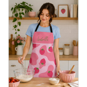 Cute Kawaii Strawberry Cow Pattern Apron