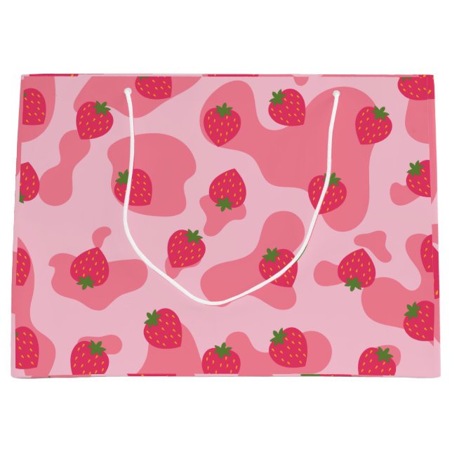 Cute Kawaii Strawberry Cow Pattern Large Gift Bag (Front)