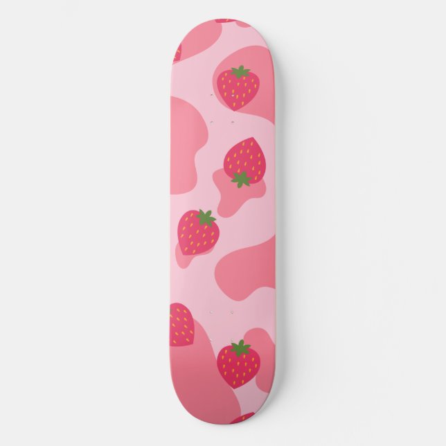 Cute Kawaii Strawberry Cow Pattern Skateboard (Front)