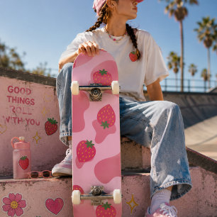 Cute Kawaii Strawberry Cow Pattern Skateboard