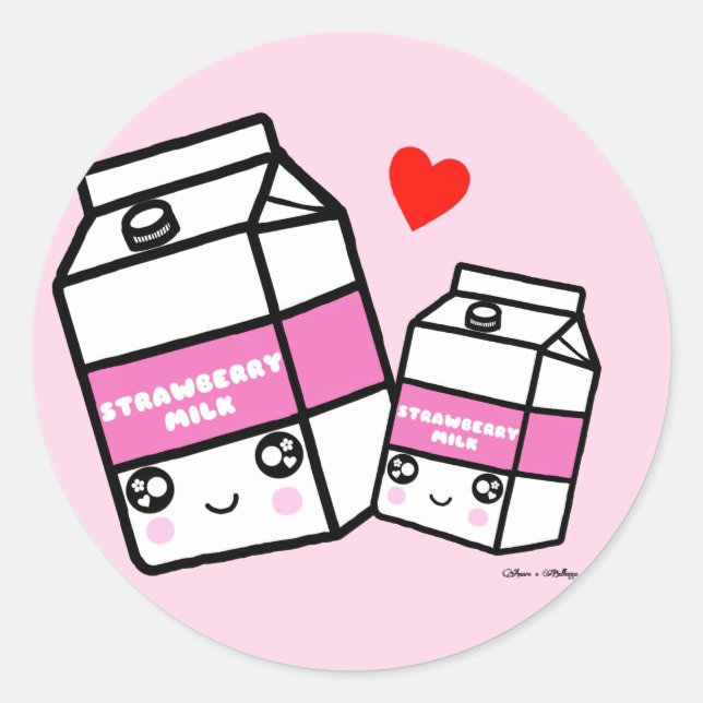 Cute Kawaii Strawberry Milk Dairy Foodie BFF Love Classic Round Sticker (Front)