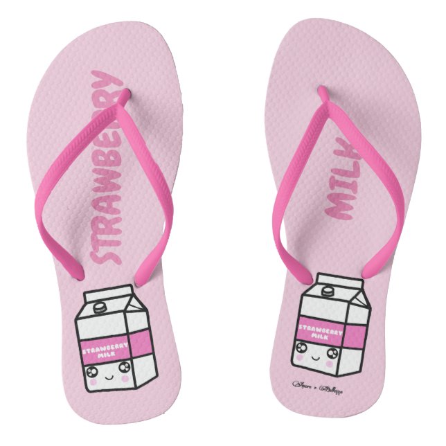 Cute kawaii strawberry milk friends sweet dairy jandals (Footbed)