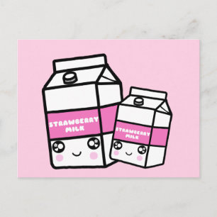 Cute Kawaii Strawberry Milk Sweet Dairy Foodie Postcard