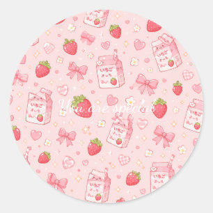 Cute Kawaii Strawberry Pattern  Pink Past Classic Round Sticker