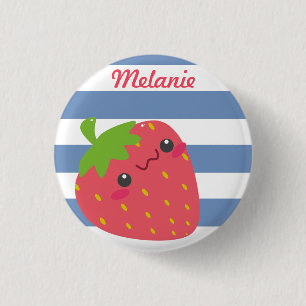 Cute Kawaii Strawberry Striped Personalised 3 Cm Round Badge