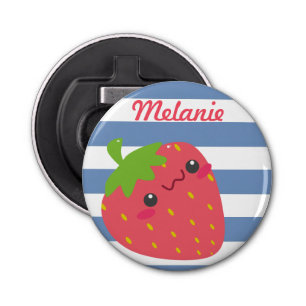 Cute Kawaii Strawberry Striped Personalised Bottle Opener