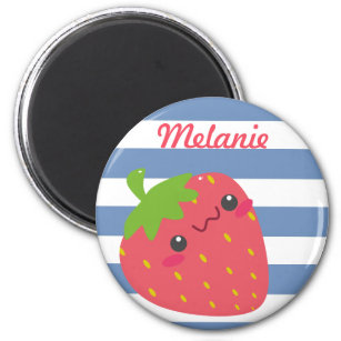 Cute Kawaii Strawberry Striped Personalised Magnet