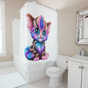 Cute Kawaii Striped Baby Kitten   Shower Curtain