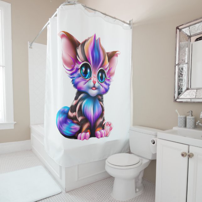 Cute Kawaii Striped Baby Kitten   Shower Curtain (In Situ)