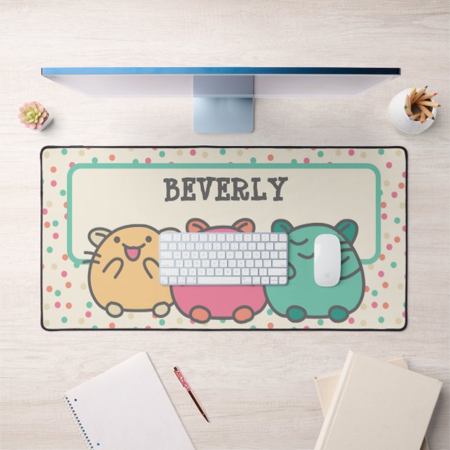 Cute Kawaii Style Cartoon Hamsters Personalised Desk Mat (Office 1)