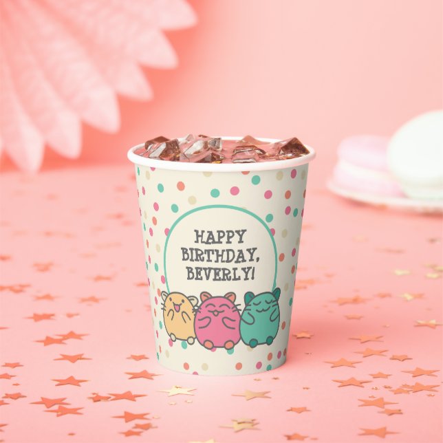 Cute Kawaii Style Cartoon Hamsters Personalised Paper Cups (Insitu)