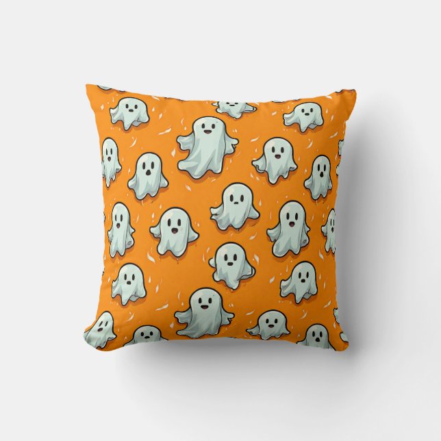 Cute Kawaii Style Ghosts on Orange  Cushion (Front)