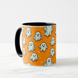 Cute Kawaii Style Ghosts on Orange Mug