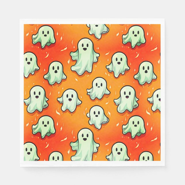 Cute Kawaii Style Ghosts on Orange Napkin (Front)