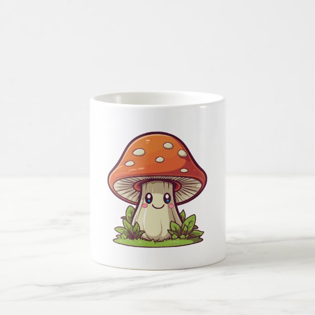 Cute kawaii style, Mushroom foraging Coffee Mug (Center)