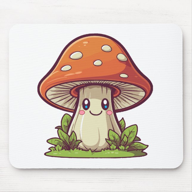 Cute kawaii style, Mushroom foraging Mouse Pad (Front)