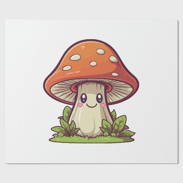 Cute kawaii style, Mushroom foraging Wrapping Paper (Flat)