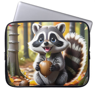 Cute Kawaii style Raccoon Autumn Setting Laptop Sleeve