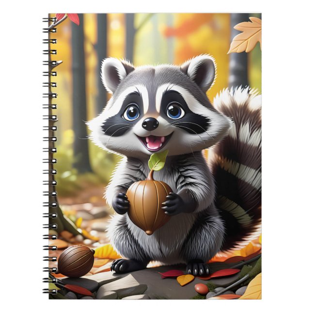 Cute Kawaii style Raccoon Autumn Setting Notebook (Front)