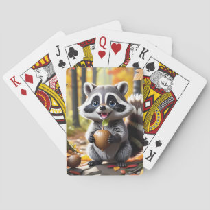 Cute Kawaii style Raccoon Autumn Setting Playing Cards