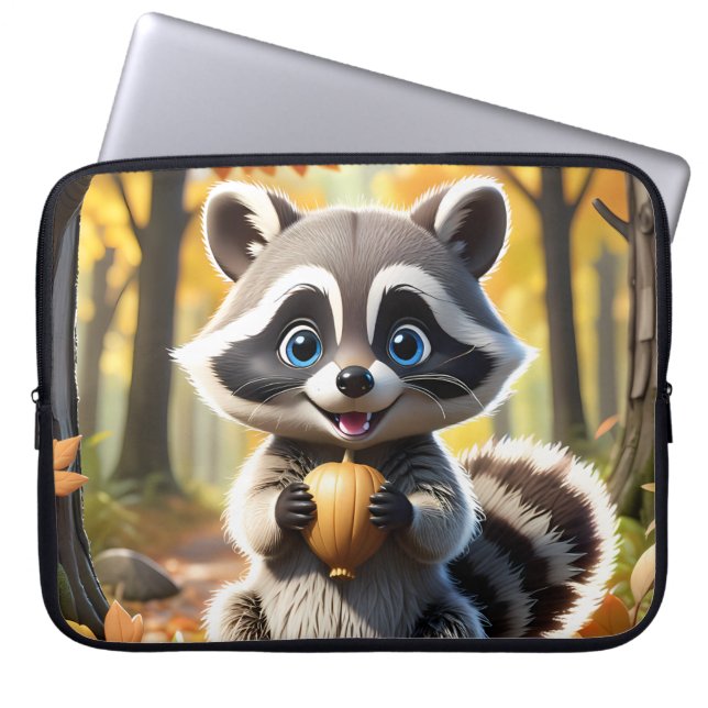 Cute Kawaii style Raccoon holding an acorn  Laptop Sleeve (Front)