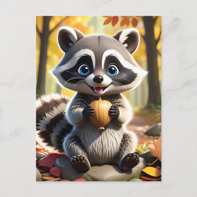 Cute Kawaii style Raccoon holding an acorn  Postcard (Front)