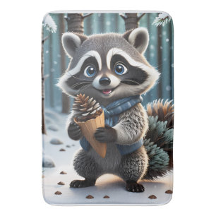 Cute Kawaii style Raccoon with a Pine cream cone Bath Mat