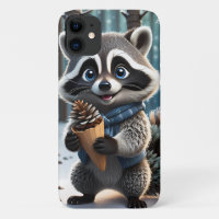Cute Kawaii style Raccoon with a Pine cream cone