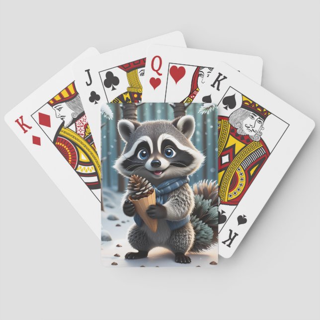 Cute Kawaii style Raccoon with a Pine cream cone  Playing Cards (Back)