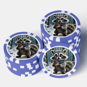 Cute Kawaii style Raccoon with a Pine cream cone Poker Chips