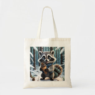 Cute Kawaii style Raccoon with a Pine cream cone Tote Bag
