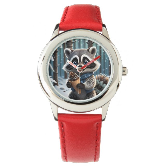 Cute Kawaii style Raccoon with a Pine cream cone  Watch (Front)