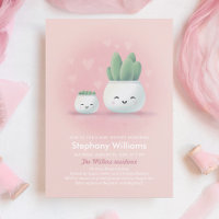 Cute Kawaii Succulent Girl Pink Baby Shower Invita