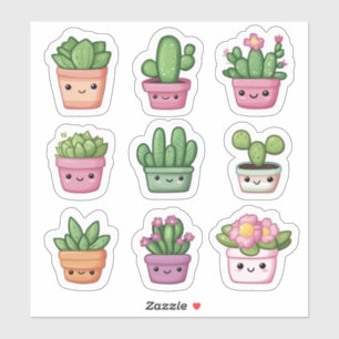 Cute Kawaii Succulent Green Potted Plant Stickers