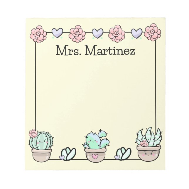 Cute Kawaii Succulents Personalised Notepad (Front)