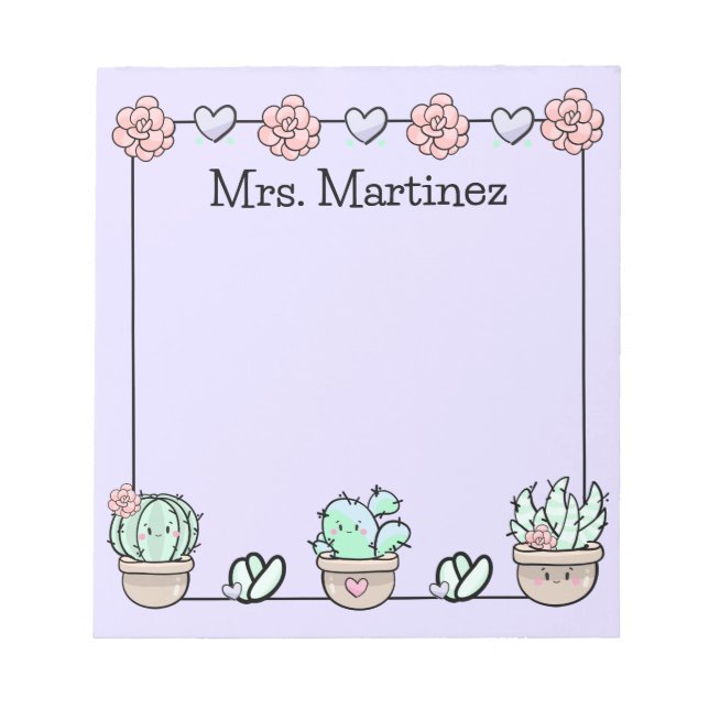 Cute Kawaii Succulents Personalised Notepad (Front)