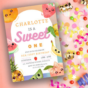 Cute Kawaii Summer Fruit 1st First Birthday Girl Invitation