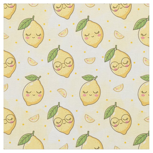 Cute Kawaii Summer Fruit Pattern, Sweet Watercolor Fabric (Close Up)