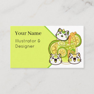 Cute Kawaii Summer Lemonade Cats Business Card