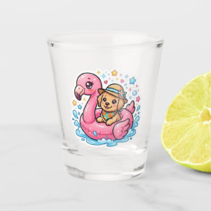 Cute Kawaii Summer Puppy Flamingo Pool FloaSticker Shot Glass