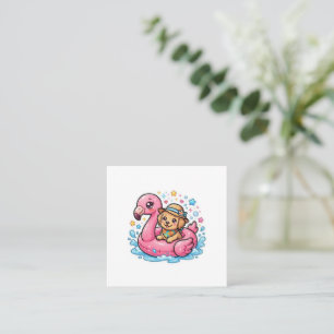 Cute Kawaii Summer Puppy Flamingo Pool FloaSticker Square Business Card