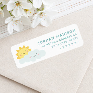 Cute kawaii sun and cloud white return address