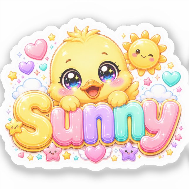 Cute Kawaii Sunny Chick Name Pastel Pink Sparkling (Front)
