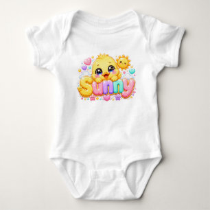 Cute Kawaii Sunny Chick Name Pastel Pink Sparkling Baby Bodysuit