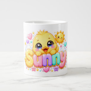 Cute Kawaii Sunny Chick Name Pastel Pink Sparkling Large Coffee Mug
