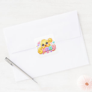 Cute Kawaii Sunny Chick Name Pastel Pink Sparkling Square Sticker