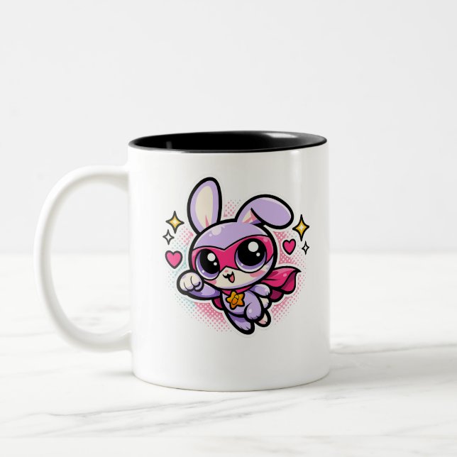 Cute Kawaii Superhero Bunny Coffee Mug  (Left)