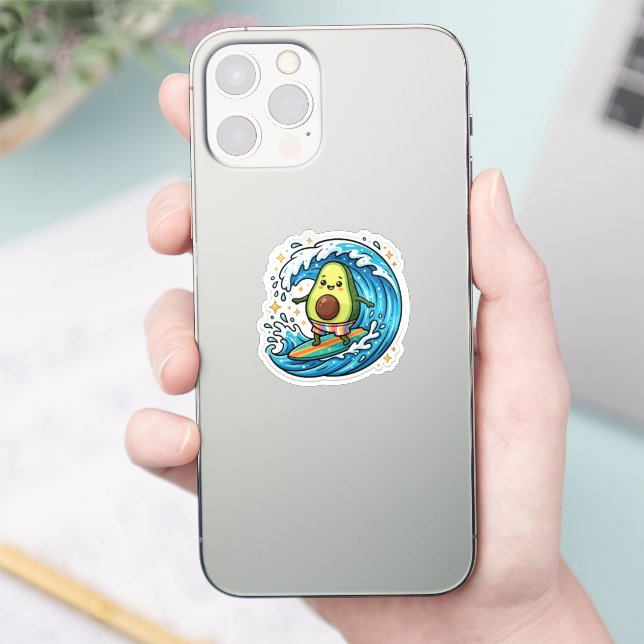 Cute Kawaii Surfing Avocado Ocean Wave Summer Beac (Phone)