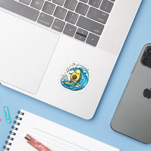 Cute Kawaii Surfing Avocado Ocean Wave Summer Beac