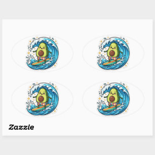 Cute Kawaii Surfing Avocado Ocean Wave SummSticker Oval Sticker